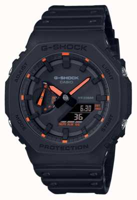 Casio G-Shock 2100 Utility Black Series orangefarbene Details GA-2100-1A4ER
