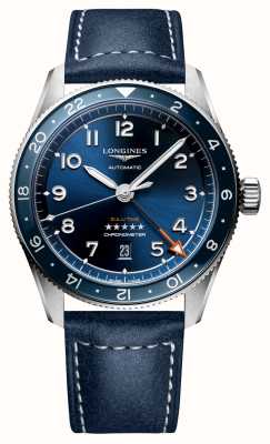 LONGINES Spirit Zulu Time GMT 42 mm blaues Zifferblatt blaues Lederarmband L38124932