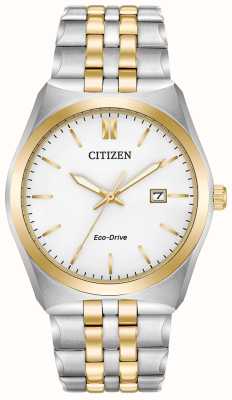 Citizen Zweifarbiges Eco-Drive-Armband für Herren, weißes Zifferblatt, solarbetrieben BM7334-58A