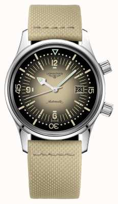 LONGINES Legend Diver 36 mm Uhr mit beigem Stoffarmband L33744302
