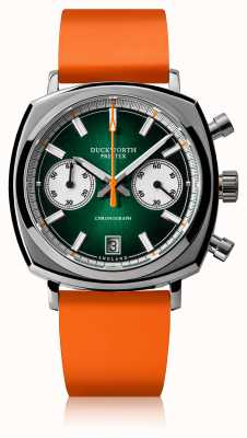 Duckworth Prestex Chrono 42 | grünes Zifferblatt | orangefarbenes Gummiband D550-04-OR
