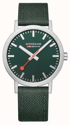 Mondaine Klassische 36-mm-Armbanduhr mit waldgrünem Textilarmband A660.30314.60SBF