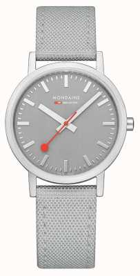 Mondaine Klassische 36 mm gute graue Uhr mit recyceltem grauem Armband A660.30314.80SBH