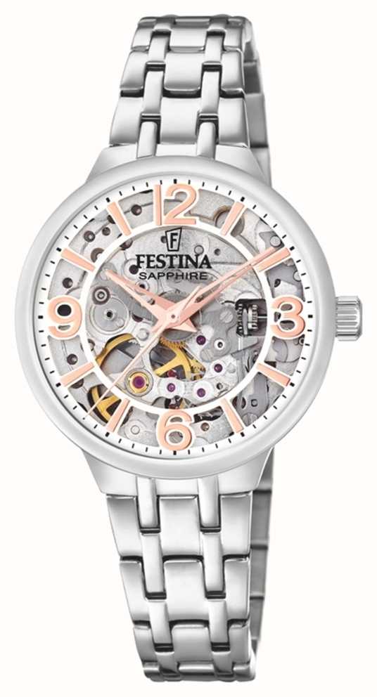 Festina Skelettierte Mit First DEU - Class Watches™ F20614/1 Stahlarmband Damen-Automatikuhr
