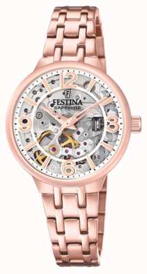 Festina Damen-Automatikuhr mit rosafarbenem Skelett und Armband F20616/1