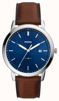 Fossil Herren minimalistisch | blaues Zifferblatt | braunes Lederband FS5839