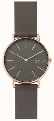 Skagen Uhr mit charakteristischem anthrazitfarbenem Öko-Lederarmband SKW2794