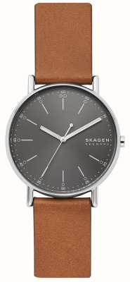 Skagen Graues Herren-Signatur-Zifferblatt, braunes Lederarmband SKW6578