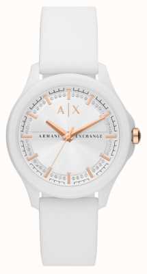 Armani Exchange Damen | weißes Kristallzifferblatt | weißes Gummiband AX5268