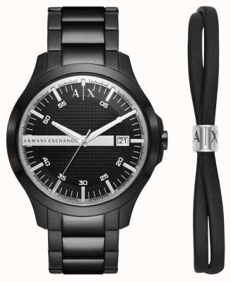 Armani Exchange Herren | Uhren- und Armband-Geschenkset | schwarzes Edelstahlarmband AX7134SET