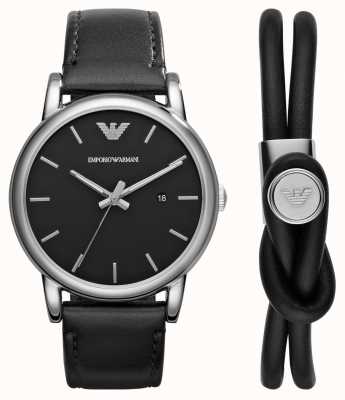 Emporio Armani Geschenkset für Herren | schwarzes Zifferblatt | schwarzes Lederband AR80059