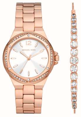 Michael Kors Lennox Pavé Geschenkset aus roségoldfarbener Uhr und Armband MK1053SET