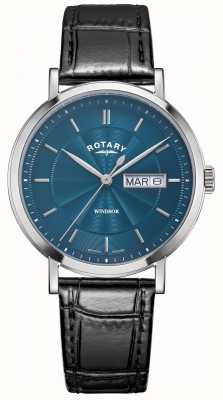 Rotary Herren windsor | blaues Zifferblatt | schwarzes Lederband GS05420/05