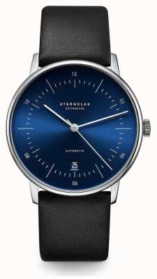 STERNGLAS Herren Naos Automatik | blaues Zifferblatt | schwarzes Lederband S02-NA06-PR07