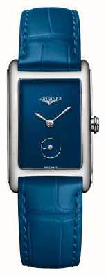 LONGINES Dolcevita Uhr mit blauem Zifferblatt und blauem Lederarmband L55124902