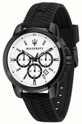Maserati Herrennachfolger | weißes Chronographenzifferblatt | schwarzes Silikonband R8871621010