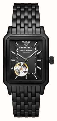 Emporio Armani Rechteckige Uhr mit schwarzem PVD-Zifferblatt und offenem Herz für Herren AR60058