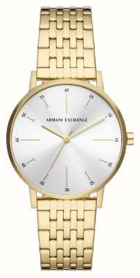 Armani Exchange Zifferblatt mit silbernem Kristallbesatz | PVD-vergoldetes Armband AX5579