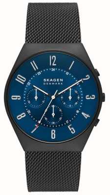 Skagen Herren grün | blaues Chronographenzifferblatt | schwarzes Mesh-Armband aus Stahl SKW6841
