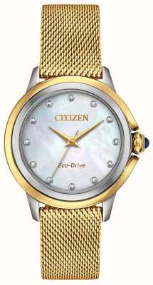 Citizen Eco-Drive-Diamant-Zifferblatt für Damen mit goldenem PVD-Mesh EM0794-54D